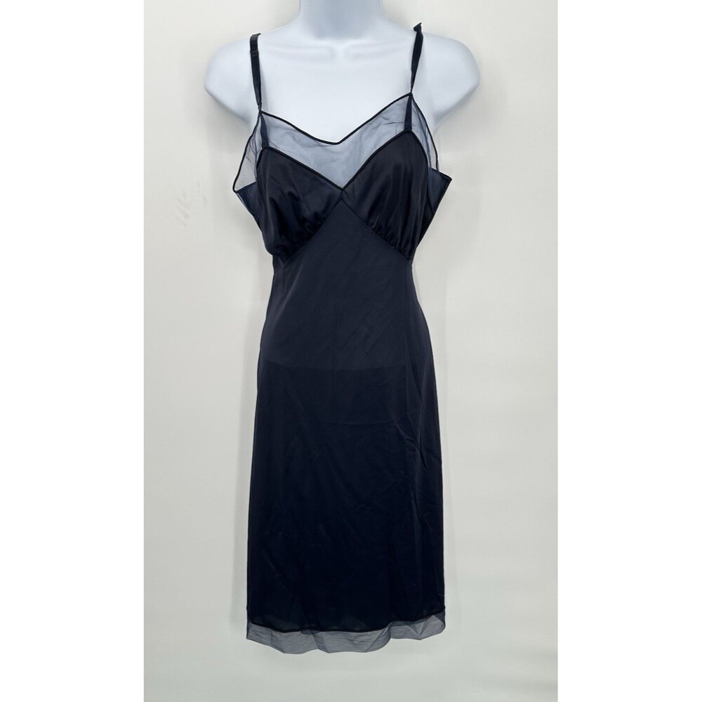 Vtg Vanity Fair Slip navy Lace Bodice Size 34 True Vintage Tricot Nylon USA